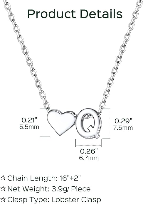 ChicSilver 925 Sterling Silver Heart Initial Necklaces for Women -Dainty Personalized Heart Pendant Letter Alphabet Necklace for Women