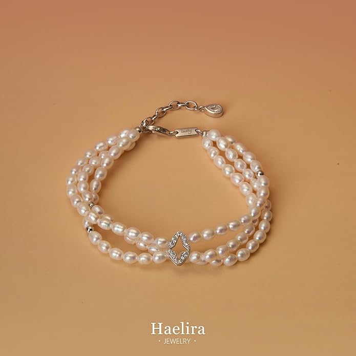 S925 Sterling Silver Four-pointed Star Pearl Bracelets for Women, 8.27 Inch Lucky Freshwater Cultured Pearl Bracelets, Non Tarnish and Hypoallergenic Suitable for Everyday Wear, Perfect Jewelry Gift for Women