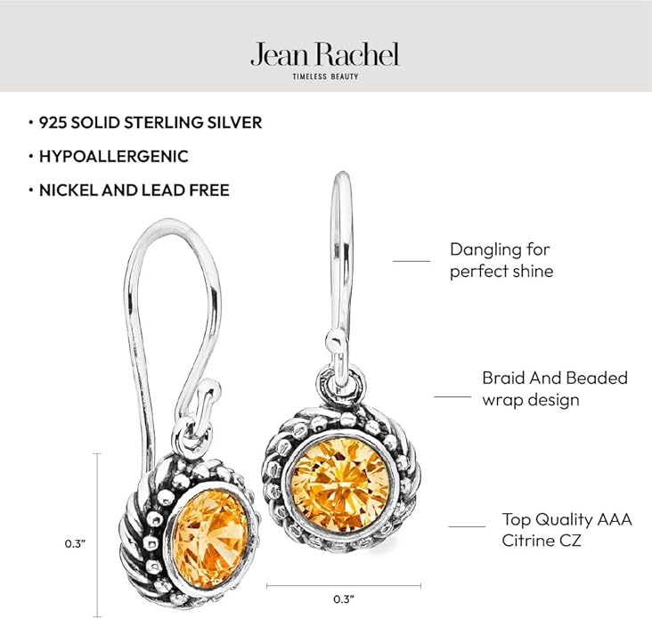 JEAN RACHEL JEWELRY 925 Sterling Silver Dangle Earrings for Women - Rope with Cubic Zirconia Vintage Design - Hypoallergenic, Lead & Nickel Free - Artisan Handcrafted Statement Earrings