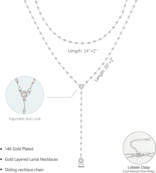 Luxval Lariat Gold Necklace for Women, Dainty Long Necklace 14k Gold Plated/Silver Y-Shaped Pendant Necklaces Trendy Beaded Chain Drop Necklaces Jewelry for Women Gifts