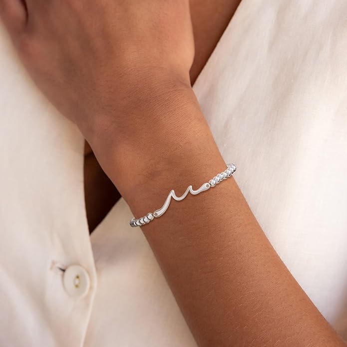 Beaded Bracelet for Women Trendy Stretch Handmade Ball Charm Bracelet Dainty Cross Heart Bow Wave CZ Stackable Jewelry Charm Gifts for Her