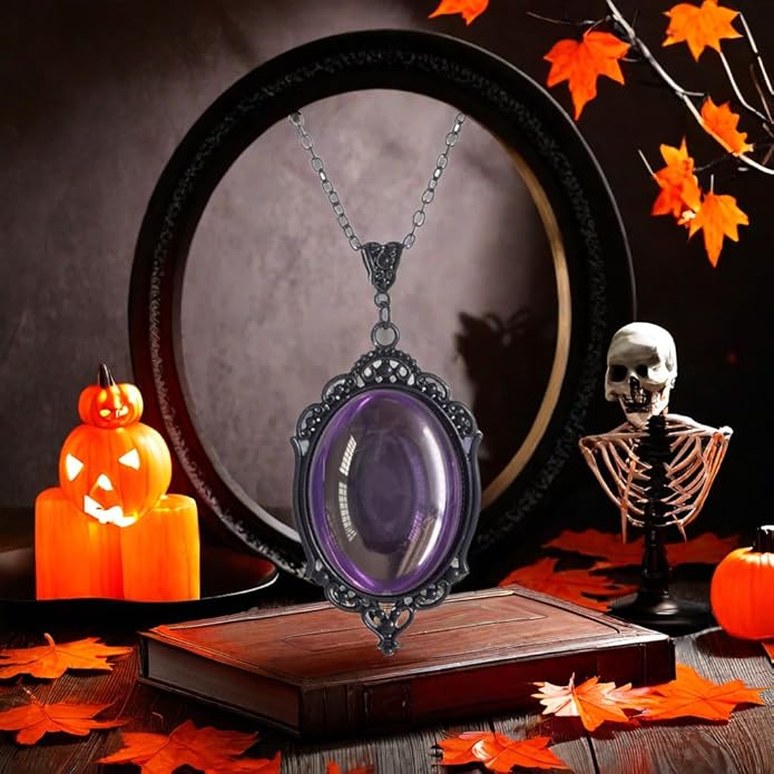 MIFYNN Gothic Stardust Crystal Cameo Necklace Red Purple Crystal Pendant Necklace Vintage Satan Demon Halloween Jewelry for Women