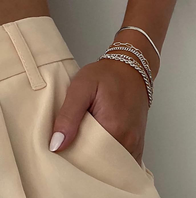 DEARMAY 14K Gold Plated Bracelets for Women Waterproof, Jewelry Sets Trendy Thin Dainty Stackable Cuban Link Paperclip Chain Bracelet Pack Fashion Accessories Gifts for Womens