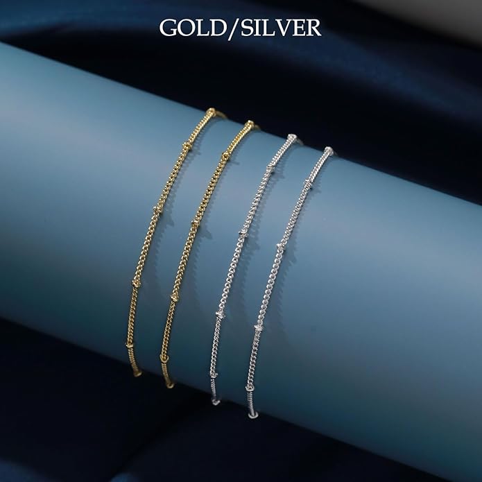 FUNEIA Gold Silver Ankle Bracelets for Women Waterproof 14K Gold Plated Anklets for Women Non Tarnish Dainty Layered Beaded Heart Anklet Set Summer Beach Foot Chain Jewelry Gifts Trendy Stuff