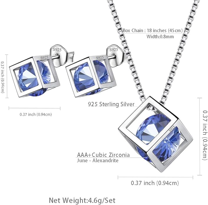 Aurora Tears Birthstone Necklace/Earring 925 Sterling Silver Women Cross/3D Cube/Cresent Moon Birth Stone Jewelry Mens Birthday Gift Anniversary Present