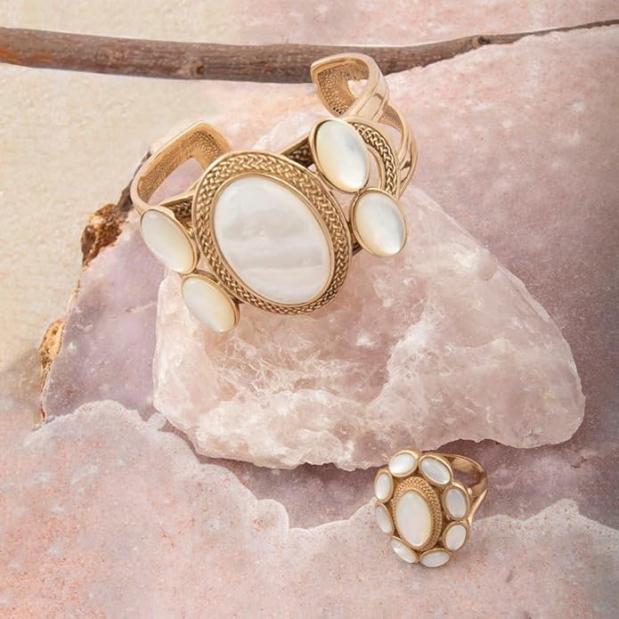 Barse Jewelry Mother of Pearl Ovation Golden Cuff Bracelet