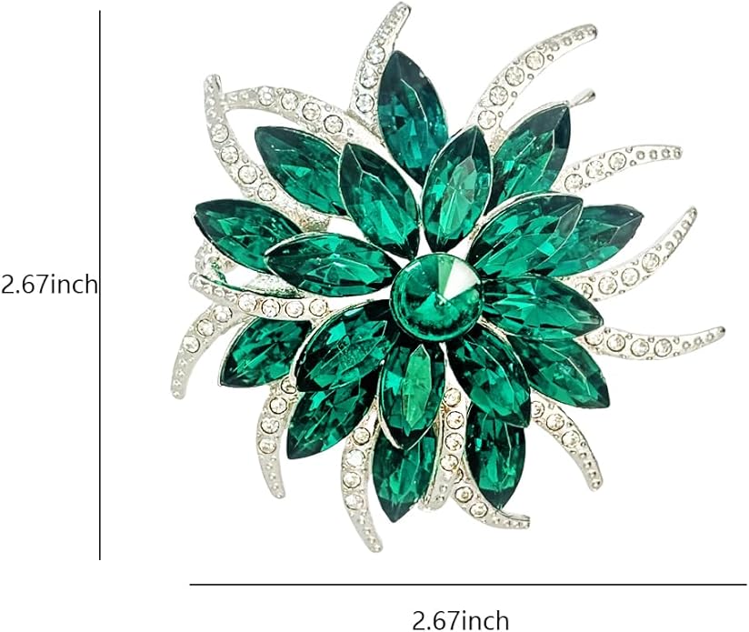 Large Crystal Flower Brooch Pin for Women Red purple pink green Rhinestone Flower Lapel Pin Wedding Party Birthday Dance Banquet Dress Suit Ceremony Clothes Hat Bag Accessories Jewelry