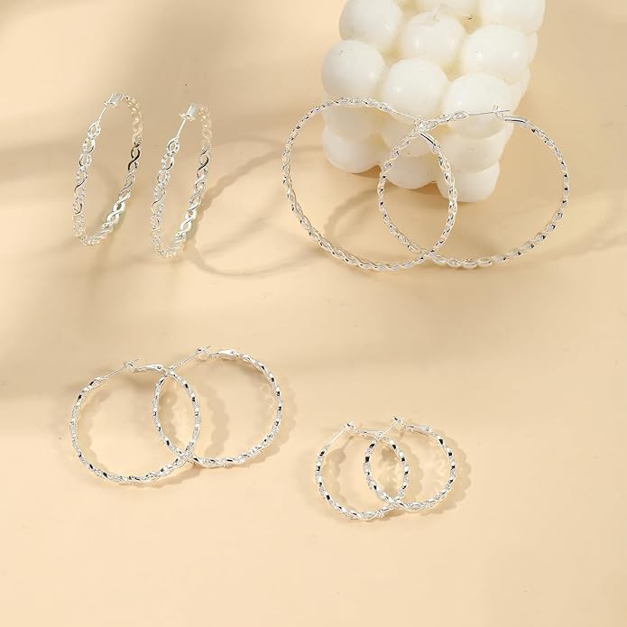 Senteria 925 Sterling Silver Earrings Hoops for Women Lightweight Twisted Hoop Earrings With Cubic Zirconia Hypoallergenic Hoops Earrings (20/30/40/50/60MM)