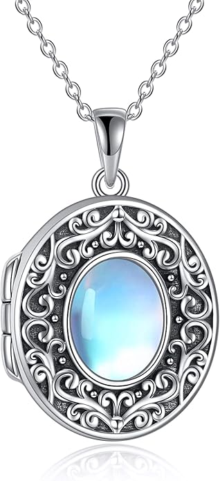 TIGER RIDER Sterling Silver Photo Locket Necklace That Holds Pictures Oval Shaped Photo Jewelry for Mother Daughter Wife
