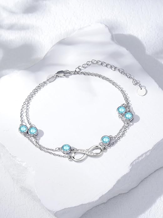 Dorunmo Anklet Bracelets for Women 925 Sterling Silver Infinity Anklets Bracelets Birthstone Jewelry Gifts for Mom Wife