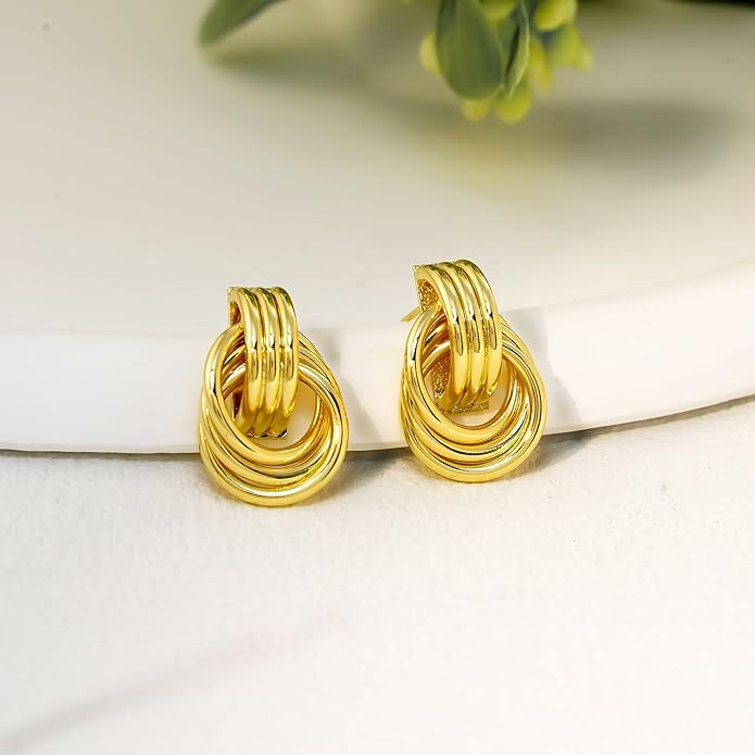 NIXMAX Chunky Small Knot Earrings Gold Silver Geometric Earrings for Women Dainty Gold and Silver Plated Dangle Drop Earrings Hypoallergenic and Lightweight Fashion Trendy Jewelry Gifts