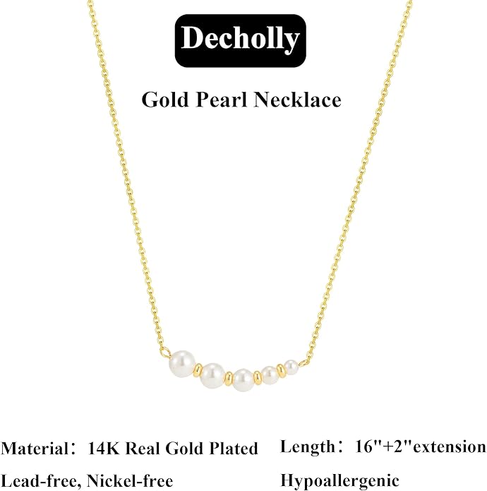 Gold Pearl Necklaces for Women Trendy, 14K Gold Plated Dainty Necklace Simple Layered Pearl Necklaces for Women Trendy Wedding Birthday Jewelry