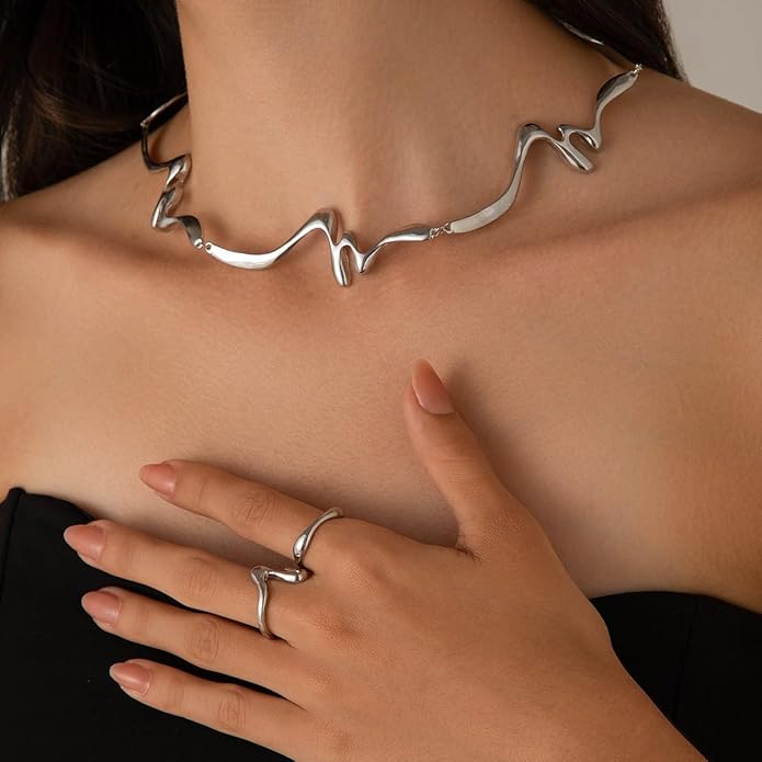 Punk Dripping Water-drop Choker Necklace for Women,Thick Drippy Chain Liquid Metal Collar Necklace Rocker Hip-hop Necklace Cool Metallic Unique Funky Statament Grunge Jewelry