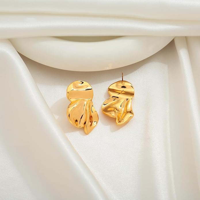 Chunky Gold Statement Earrings For Women Gold Plated Sectored Flower Leaf Shell Angel Wing Earrings Large Stud Earrings Hypoallergenic Earrings