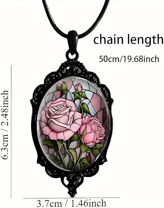 Gothic Rose Glass Necklace for Women Vintage Satan Demon Pendant Halloween Roses Necklaces Dark Punk Style Necklace Victoria Emboss Necklaces Mystic Witch Jewelry Gift Accessories