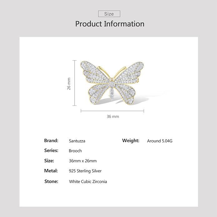 Santuzza 925 Sterling Silver Gemstone Pin Brooch for Women