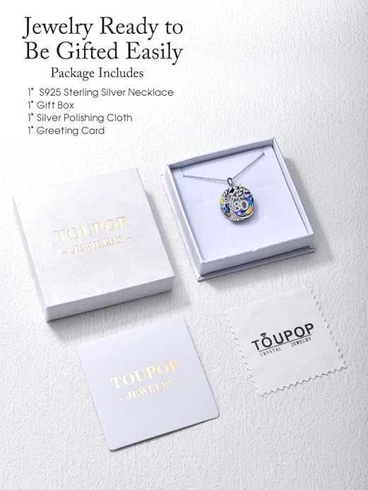 TOUPOP Birthday Gifts for Women 925 Sterling Silver Tree of Life Year Old Necklace Circle Crystal Jewelry Christmas Gifts for Her Wife Mom Mother Grandma Grandmother