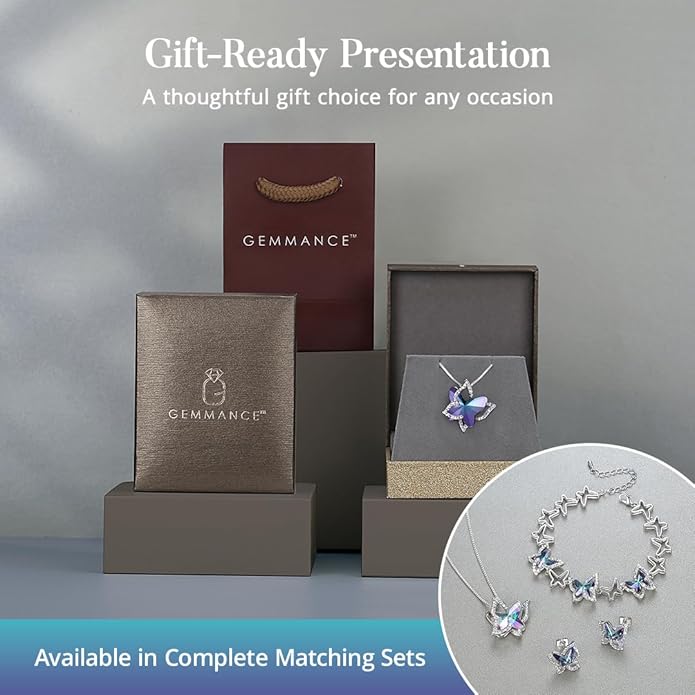 Gift Butterfly Birthstone Crystal Necklace, Silver Tone with 18”+2” Chain, Necklace for Mother’s Day Anniversary Birthday Gifts for Women and Daughter
