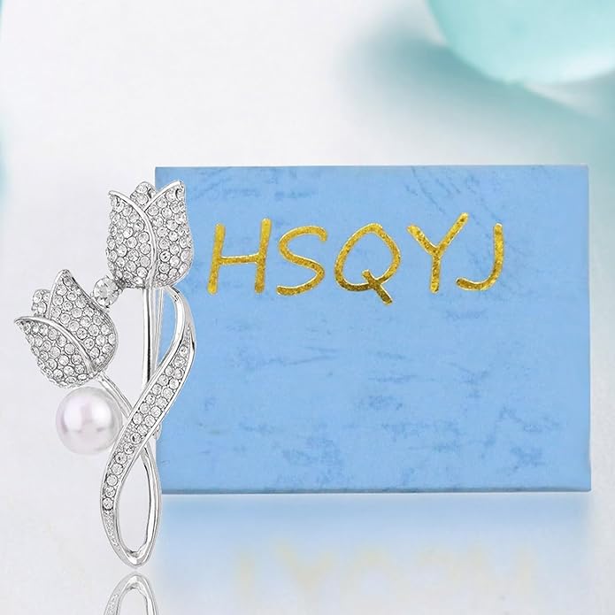 Crystal Pearl Flower Brooches Pins Fashion Beautiful Created Rhinestone Floral Brooch Good Idea for Party Dance Wedding Banquet for Elegant Women Girl