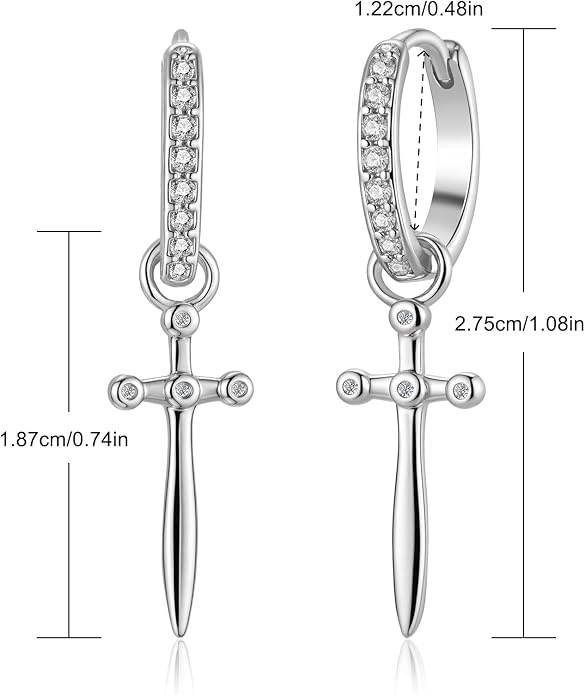 Dagger Hoop Cuff Earrings Cubic Zirconia Hypoallergenic Cartilage Earrings Huggie Ear Piercing Sword Small Dangle Drop for Women & Men BFF Stylish Jewelry