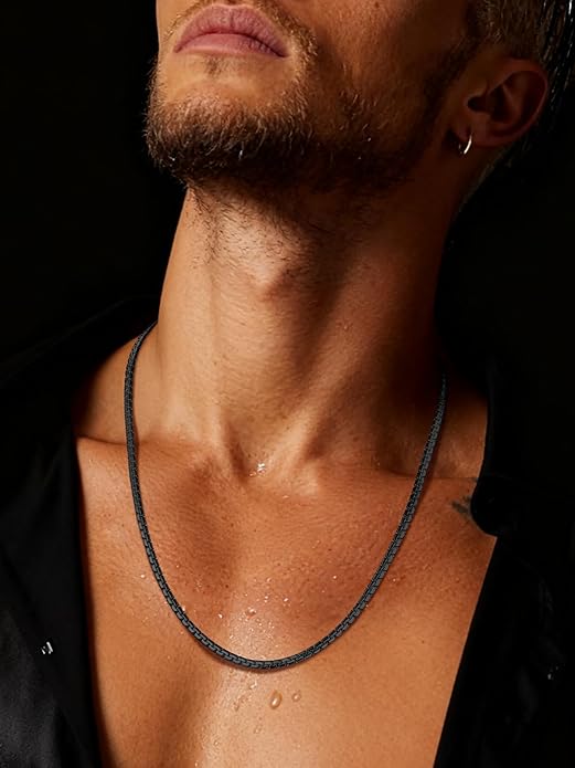 Richsteel Stainless Steel Mens Flat Link Chain Necklace, Black/Gold/Steel Chain for men, 2mm/4mm/6mm Width, No Tarnish & Hypoallergenic Hip Hop Jewelry, 18"-30" Length