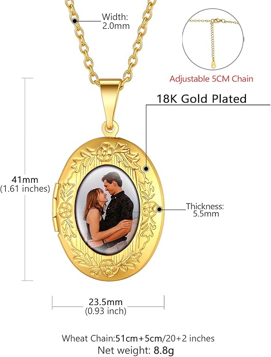 Supcare Locket Necklace That Holds Pictures-Engraved Photo Pendant Custom Jewellery Gifts for Men Women (with Jewellery Gift Box)