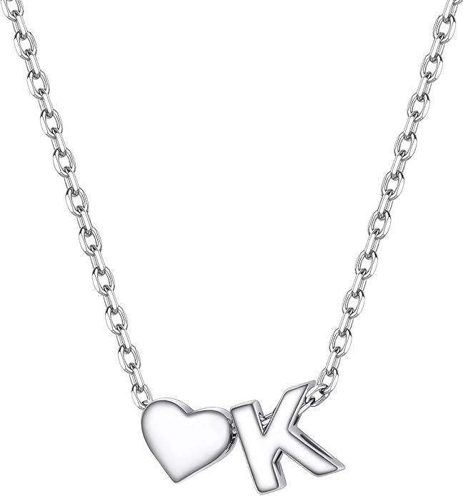 PROSILVER Initial Heart Necklace for Women, 925 Sterling Silver Tiny Heart Letter Necklace Siver, Gold Necklace, Come with Box