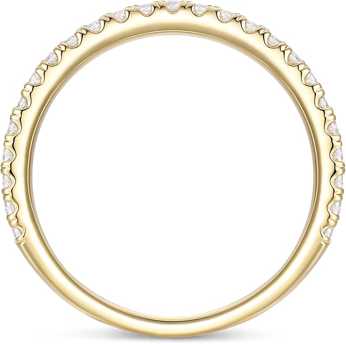 DeMoise 14K Gold 2mm Moissanite Wedding Ring 2mm Half Eternity Band Ring 14K Gold Moissanite Stackable Ring for Women