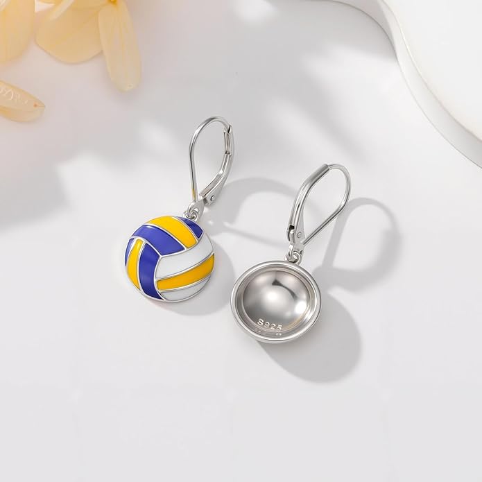 JUSTKIDSTOY 925 Sterling Silver Ball Earrings Sports Leverback Dangle Drop Earrings Jewelry Gifts for Women Girls