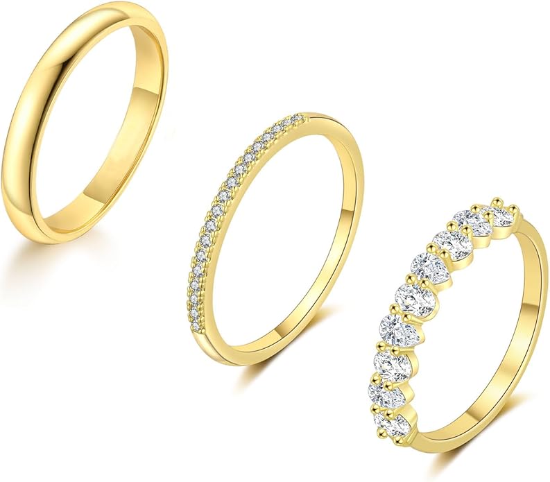 FUNEIA Stackable Gold Rings for Women Non Tarnish Trendy Dainty 14K Gold Plated Stacking Cubic Zirconia Thumb Ring Set Pack Statement Chunky Band Rings Promise Engagement Rings Size 7 8 9 10 11