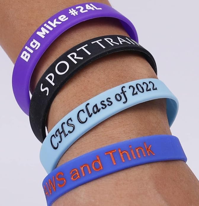 Custom Rubber Bracelet 1/10/30/50/100 ct Personalized Silicone Wristbands Customizable Debossed for Motivation, Events, Gifts, Promotions, Party, Awareness