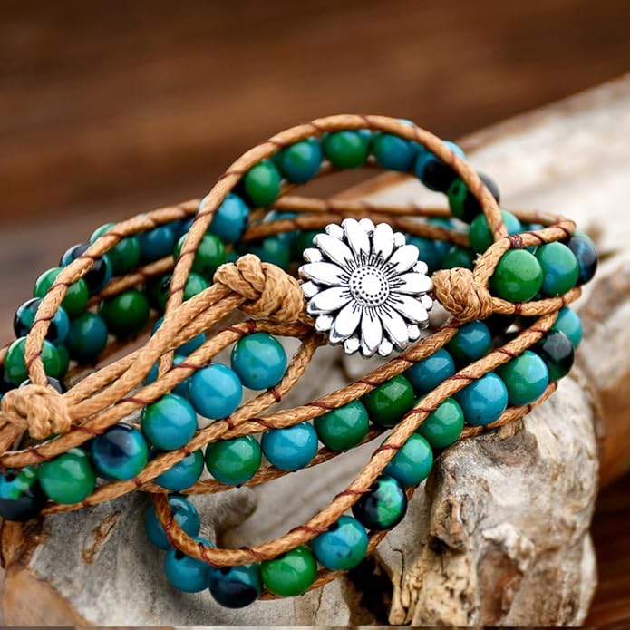 ZOSOJONA Boho Wrap Bead Bracelet for Women - Handmade Adjustable Natural Stone Beaded Bracelets Rope Yoga Healing Bracelet Bangle Hippie Jewelry
