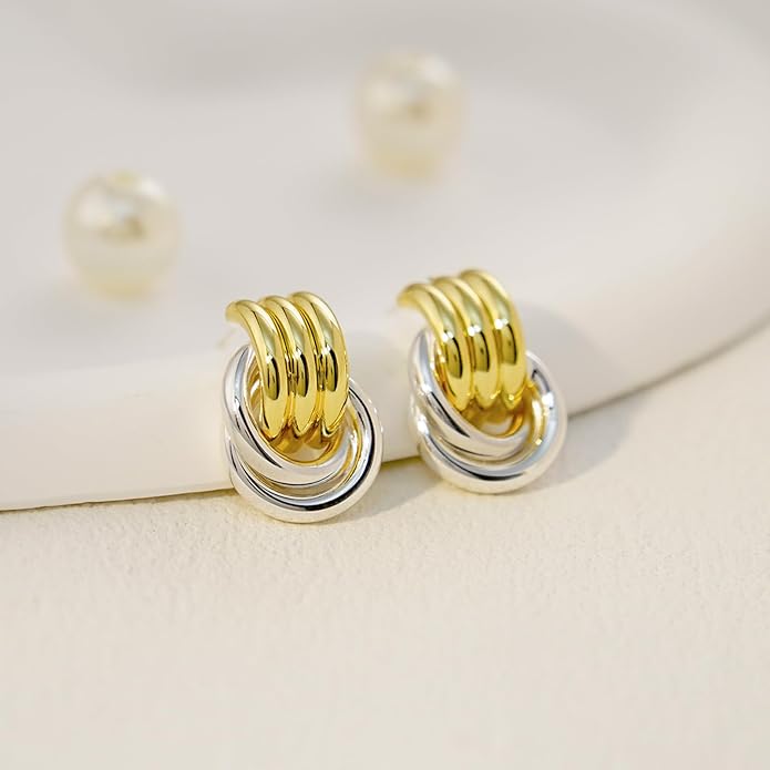 NIXMAX Chunky Small Knot Earrings Gold Silver Geometric Earrings for Women Dainty Gold and Silver Plated Dangle Drop Earrings Hypoallergenic and Lightweight Fashion Trendy Jewelry Gifts