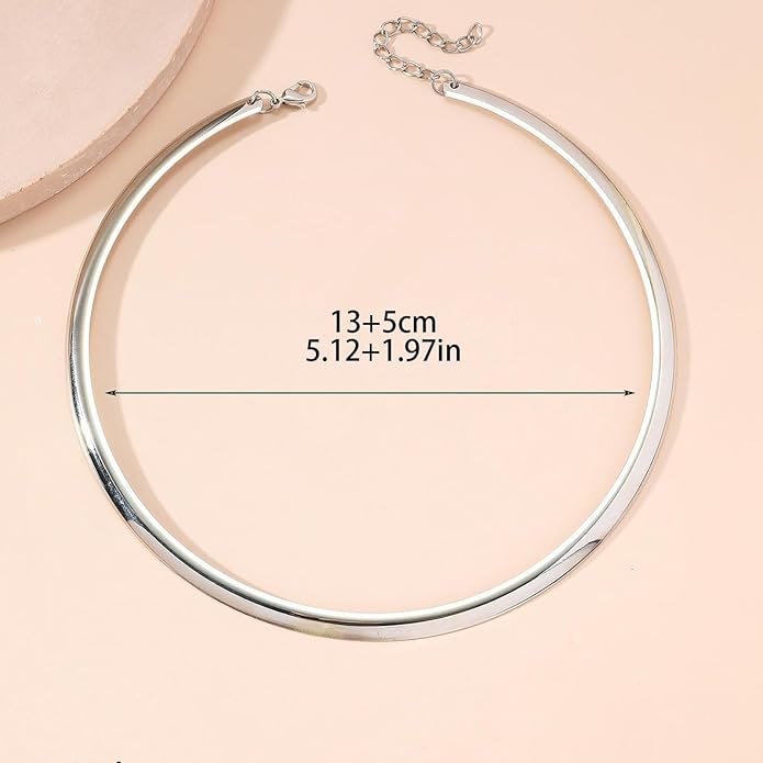 Collar Necklace for Woman Trendy Silver Choker Necklaces for Woman Statement Open Round Collar Choker Necklace