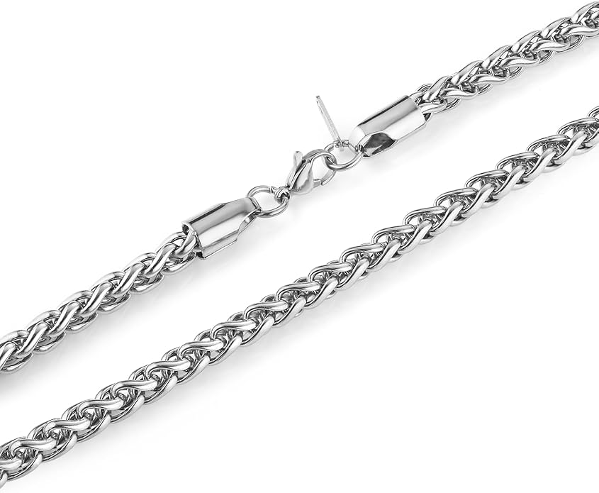 HZMAN 3.0 mm Stainless Steel Wheat Silver Chain Necklaces for Men & Women 16" -36"