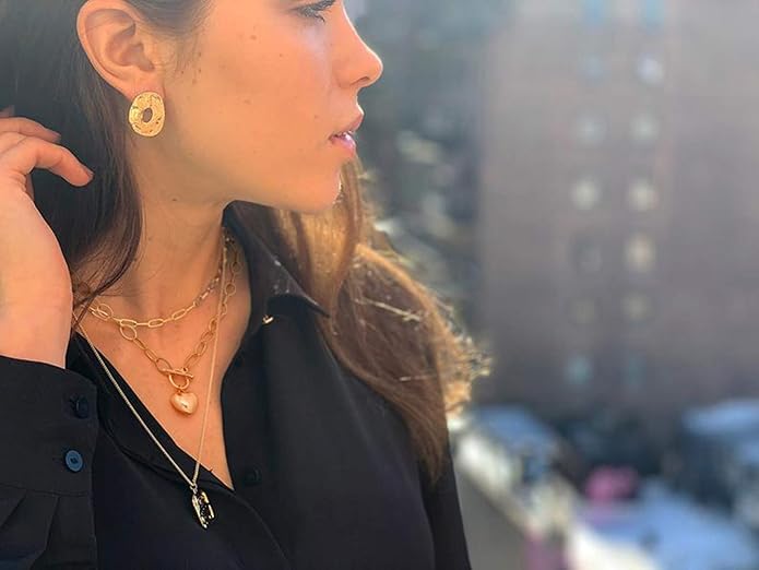 CANEVINKA Dainty Cross Medallion/Heart Pendant Chain Necklace 18K Gold Plated Oval Choker Fashion OT Toggle Jewelry Handmade for Women Simple Gold Charm Necklace
