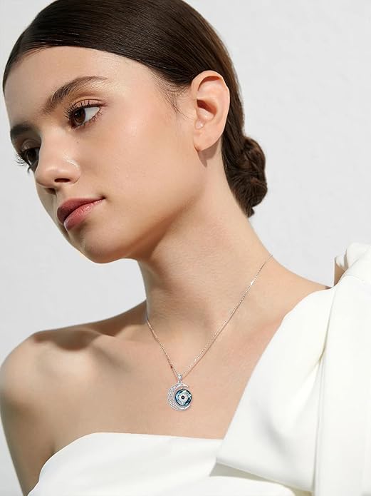 WINNICACA Sterling Silver Evil Eye Necklace Protection Crystal Pendant for Women Good Luck Vintage Evil Eye Pendant Jewelry Birthday Gifts for Women Friend Female