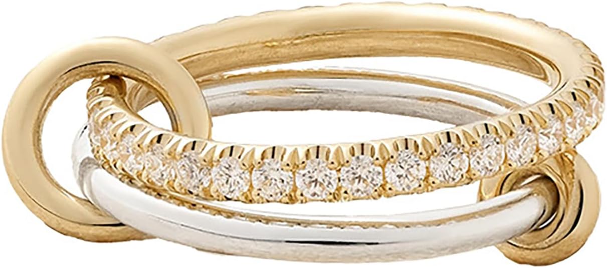 SUYACS 14K Gold Plated Interlocked Stackable Rings for Women Non Tarnish 925 Sterling Silver Mixed Metals Multi Statement Stack Ring Two Tone Connected Bands CZ Thumb Ring Jewelry Gifts