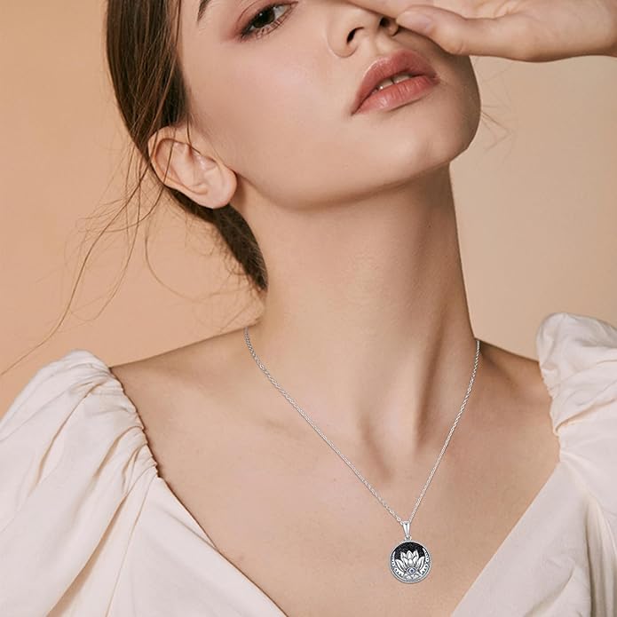 Evil Eye Necklace for Women 925 Sterling Silver, Protection Necklace with Blue Evil Eye Charm, Evil Eye/Lotus Pendant Jewelry, Birthday Christmas Gifts for Her