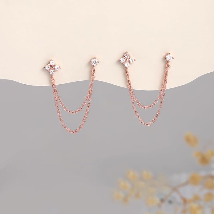 Freekiss Gold Chain Studs Earrings for Women Trendy: Hypoallergenic 14K Gold Plated Dangle Earrings Dainty Small Long Chain Earring Set Fashion Gold Jewelry for Women