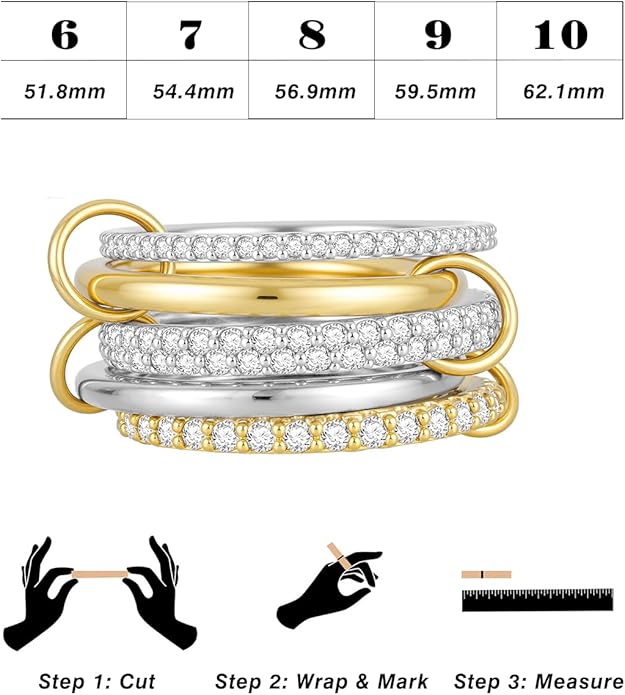 Emibele 14K Gold Plated Stackable Rings for Women, Interlocking Non Tarnish Gold Rings, Silver Dainty Cubic Zirconia Bands, Two-Toned Mixed Metal Stacking Band, Trendy Jewelry Gifts for Women