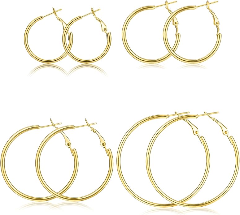 6 Pairs Gold Silver Hoop Earrings for Women, 14K Gold Plated Stainless steel Hoop Earring for Women, Lightweight Hypoallergenic Dainty Hoop Earrings Set