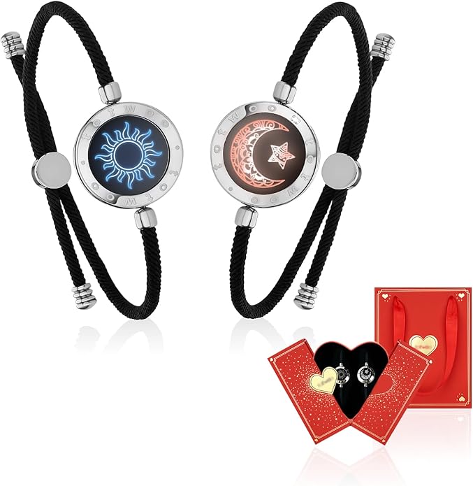 TOTWOO Long Distance Touch Bracelets for Couples, Smart Light & Vibration Love Jewelry, Long Distance Valentines Day Gifts for Him Her Women Men, One-to-One Bluetooth Pairing via App
