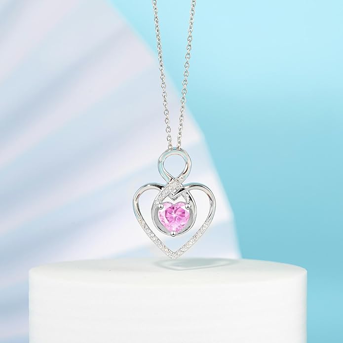 Heart Necklace for Women, 925 Silver Necklace with Infinity Heart Pendant, Personalized Birthstone Necklace Anniversary Birthday Gifts for Wife, Girlfriend, Mom