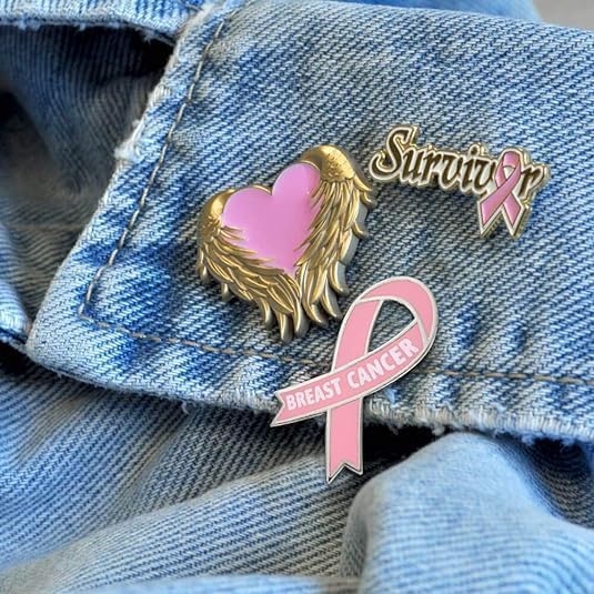 PinMarts Breast Cancer Ribbons and Breast Cancer Awareness Enamel Pins - Perfect Breast Cancer Gifts for Women, Events, Fundraisers, and Breast Cancer Awareness Decoration