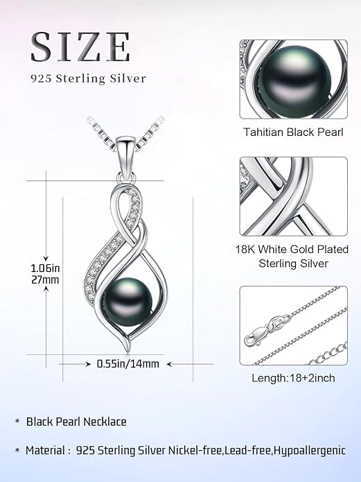 KANNSOAR Tahitian Black Pearl AAAA 18K Gold Plated Sterling Silver Pendant Necklace for Women Wife Mom Girlfriend Valentine Her Jewelry Gift for Anniversary Birthday Christmas