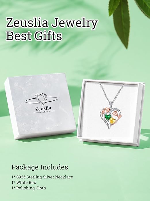 Zeuslia Double Birthstone Necklace Gifts for Wife - 925 Sterling Silver Sunflower/Rose/Crown Cross/Compass/Heart Pendant I Love You Necklace, Anniversary Birthday Gifts for Wife Girlfriend Mom Her