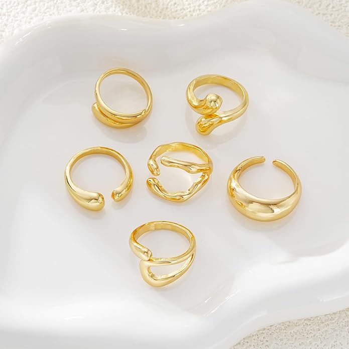 17 MILE Chunky Gold Stackable Rings for Women Non Tarnish, 18K Gold-Plated Statement Open Stacking Rings, Knuckle Band Ring Set