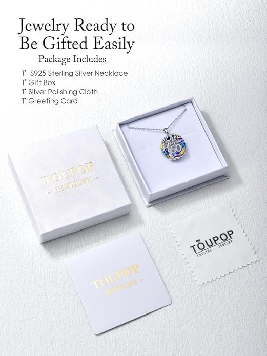 TOUPOP Birthday Gifts for Women 925 Sterling Silver Tree of Life Year Old Necklace Circle Crystal Jewelry Christmas Gifts for Her Wife Mom Mother Grandma Grandmother