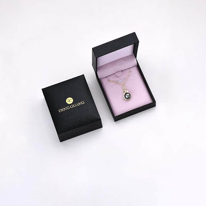 DENGGUANG Tahitian Black Pearl Necklace for Women Genuine 9-10mm Round Tahitian Cultured Pearls Pendant 18K Gold Plated 925 Sterling Silver - Jewelry Gifts for Mom Wife Daughter